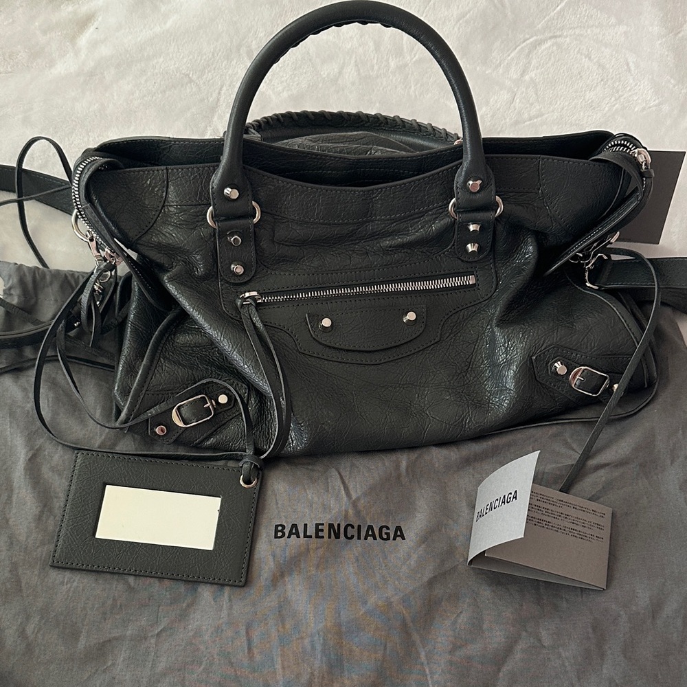 Balenciaga gray Dark Leather Shoulder Bag